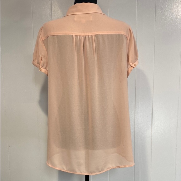 LOFT Blouse Short Sleeve V-Neck Gathered Balletcore Feminine Pink Size Large - Picture 11 of 11